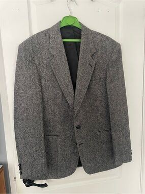 Vintage 100% wool herringbone grey blazer 40R